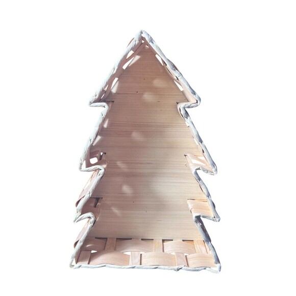 Handcrafted Wooden Rustic Woven Christmas Tree SHAPED DECORATIVE TRAY - Picture 1 of 5